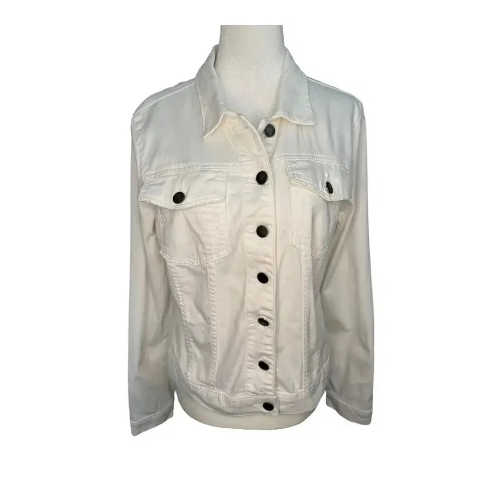 Kut From The Kloth Women's White Denim Jacket Size Large Long Sleeve